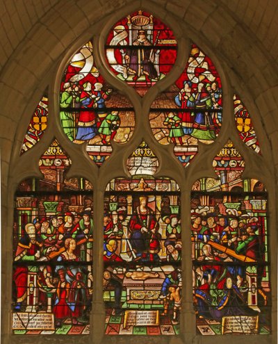 Ventana que representa el juicio de Salomón de French School